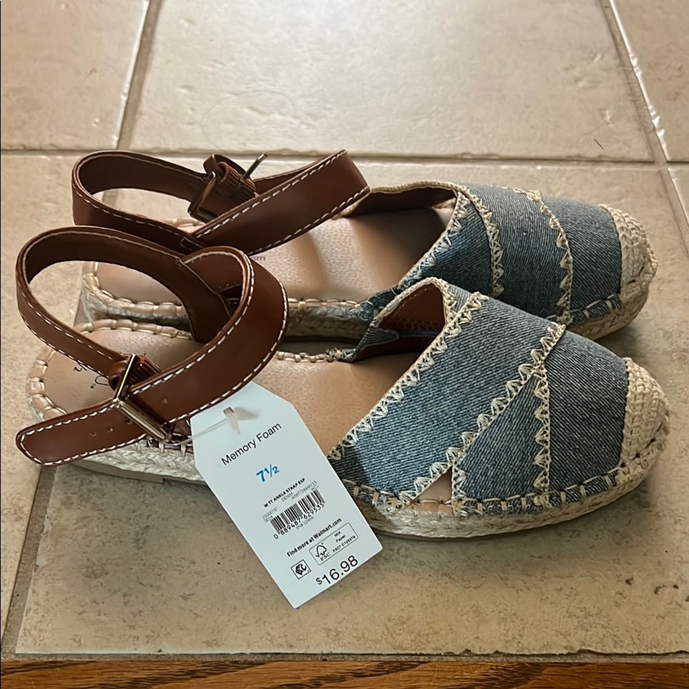 Time and Tru Blue and Brown Sandals with Ankle Strap
